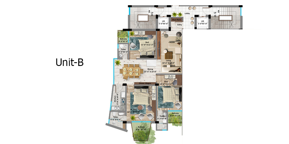 Rivery 3 Bed 4th Floor Unit B 1630 SFT